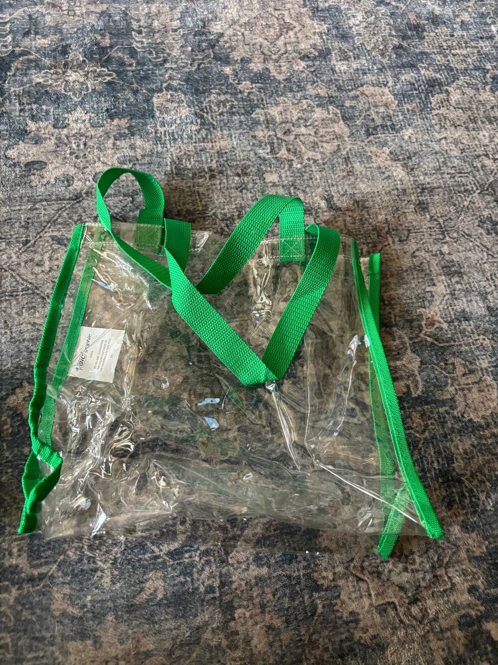 BIC Graphic Clear Stadium Tote Bag Green Handles 11"x11"x5.5"